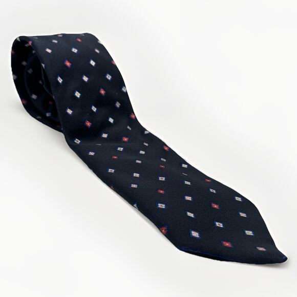Canali Tie Made in Italy 100% Silk Navy Blue Red Geometric Square Print - Picture 1 of 4